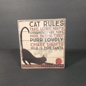 DESIGNS BY KATHY Cat Rules Box Sign Home Decor OS Multi Wood Christmas Pet Gift